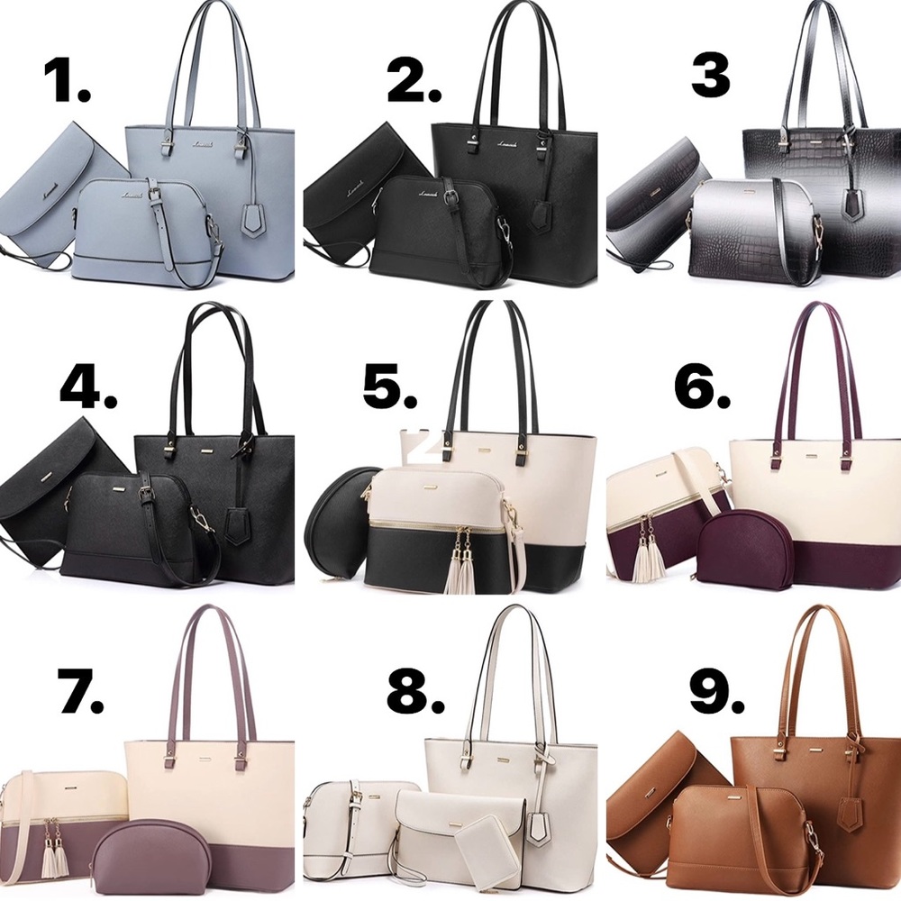 Stylish 3pcs Purse Set - 1 Tote , 1 crossbody , and 1 makeup bag or Clutch.